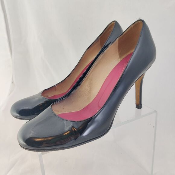 Kate spade Black Patent Leather Heels Sz 8.5 Round Toe Pink Insole +/- 3.5" High - Picture 15 of 15